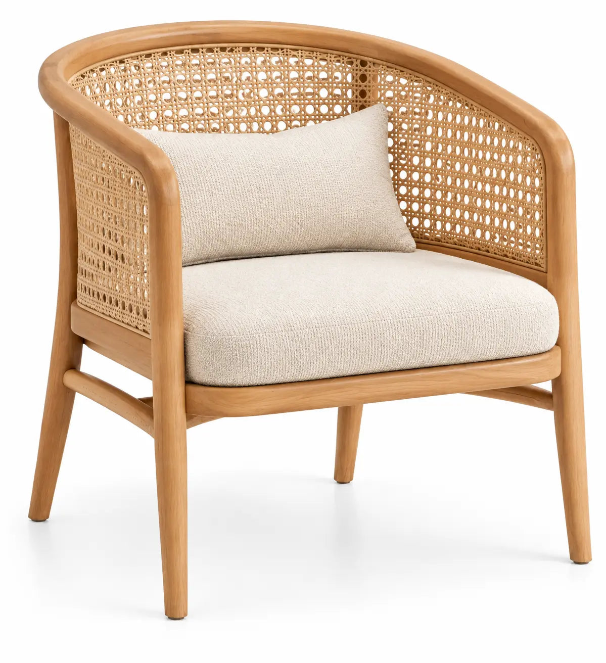 Sillón con estructura abierta con detalles de entramado, beige y marrón