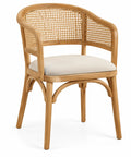 Silla con respaldo con detalles de entramado, beige y marrón