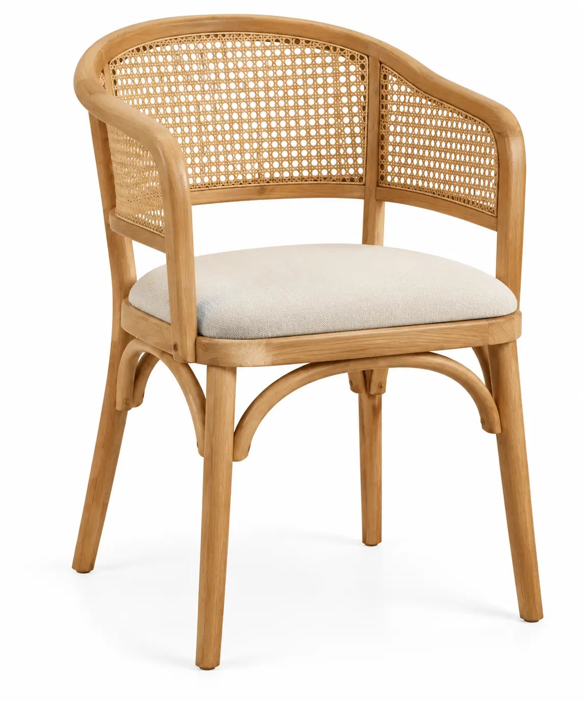 Silla con respaldo con detalles de entramado, beige y marrón