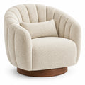 Sillón tapizado de líneas curvas con acolchado acanalado, beige y marrón