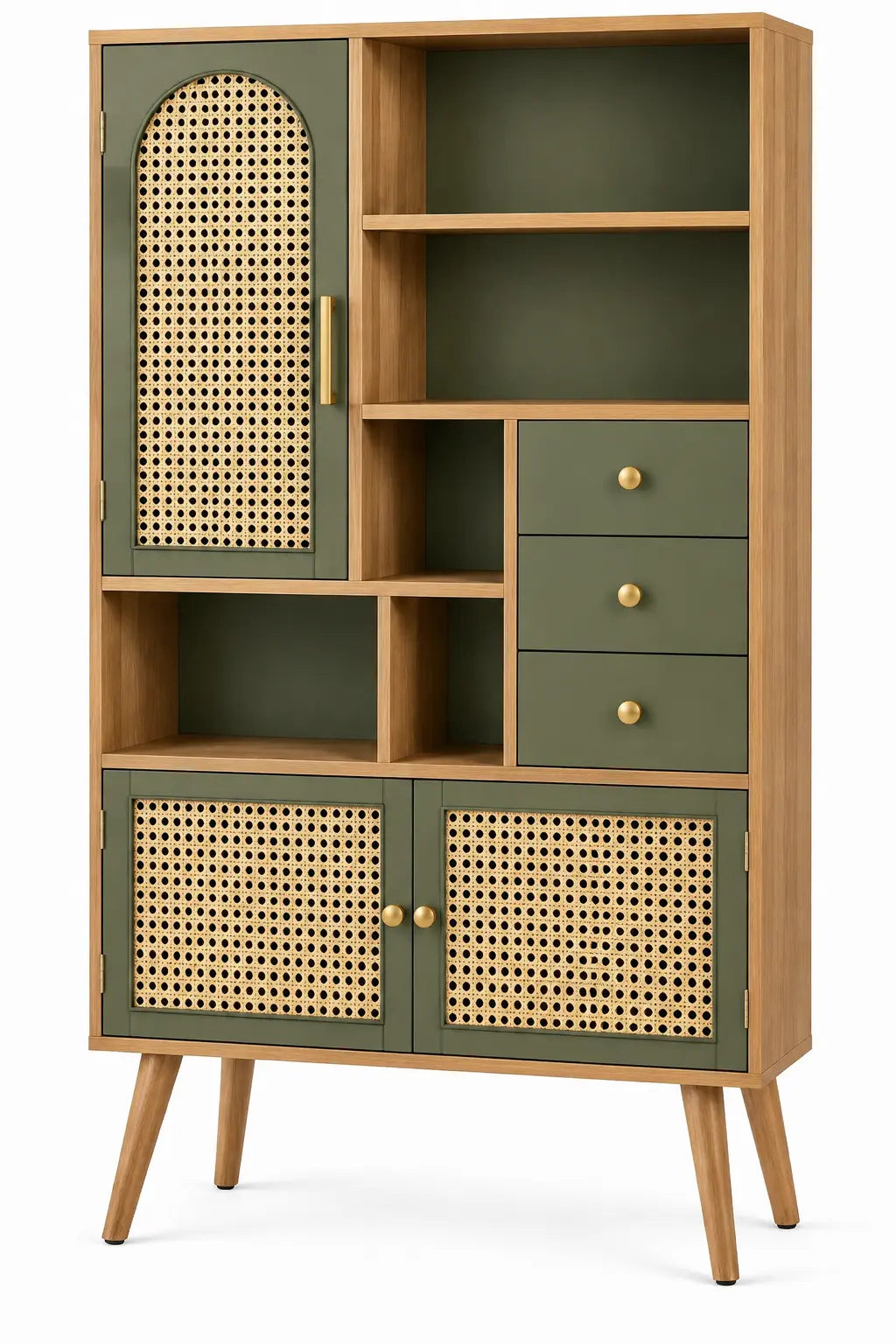 Estantería con almacenamiento con detalles de entramado, verde y marrón