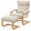 Sillón con reposapiés con respaldo alto, beige y marrón