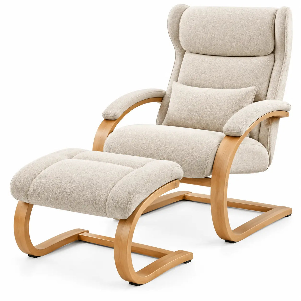 Sillón con reposapiés con respaldo alto, beige y marrón