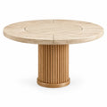 Mesa de comedor de contorno redondeado, beige y marrón